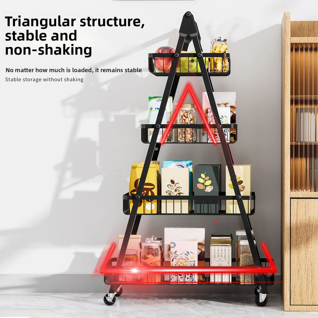 Kitchen rack Floor-to-ceiling multi-layer removable storage rack Household wooden pole trolley Vegetable basket Snack storage Oasis Select