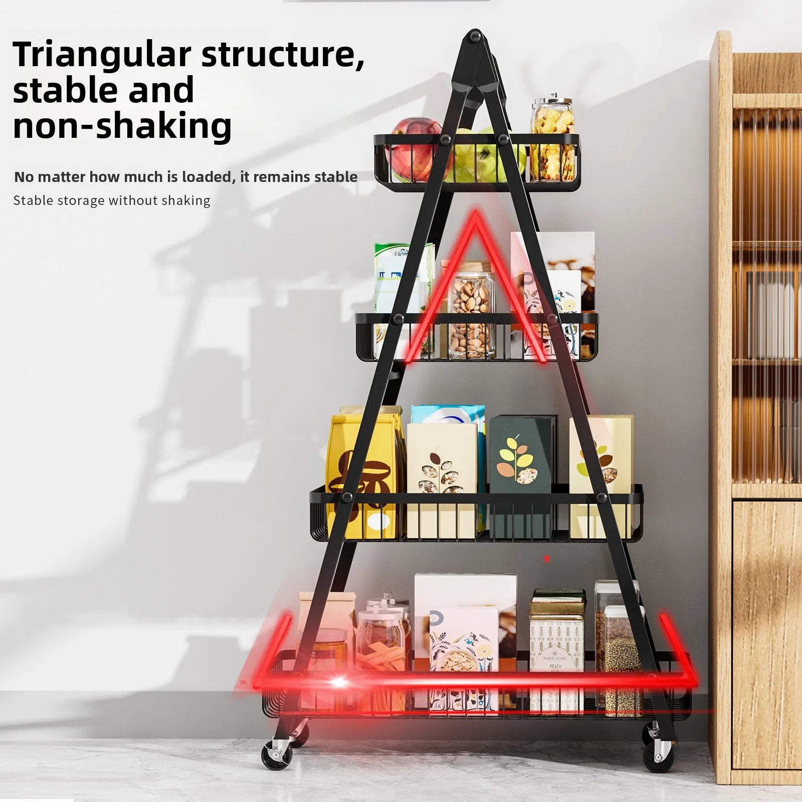 Kitchen rack Floor-to-ceiling multi-layer removable storage rack Household wooden pole trolley Vegetable basket Snack storage Oasis Select