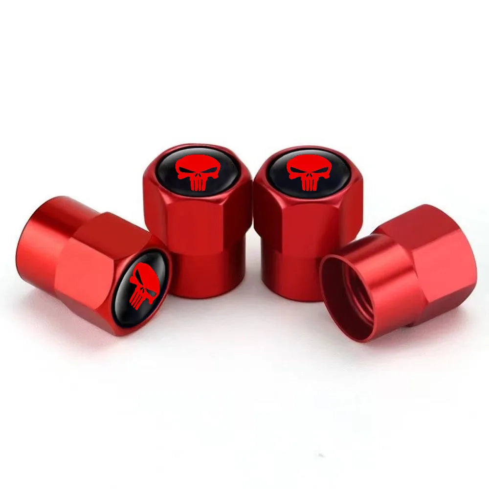 4Pcs Skull Car Wheel Tire Valve Stem Caps Airtight Dust Proof Covers Universal Tire Air Valve Caps for Cars, Trucks, Bicycles Oasis Select Red-red