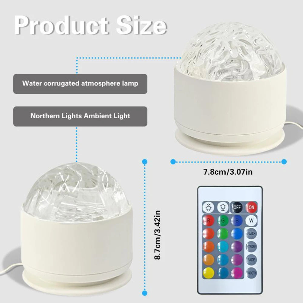 16-Color Aurora Water Ripple Projector Night Light + Remote