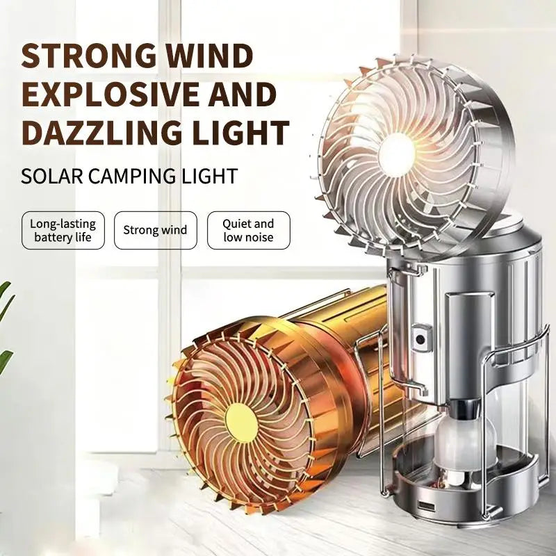 3-in-1 Solar Charging Camping Light, Flashlight with Built-in Fan, Multifunctional Outdoor Lighting Lamp Oasis Select
