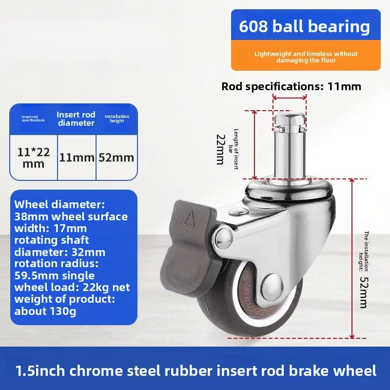 4PCS Casters Wheels 2 inch Heavy Duty Swivel Soft Rubber Roller with Brake for Platform Trolley Furniture Wheels Oasis Select 4pcs 1.5inch H