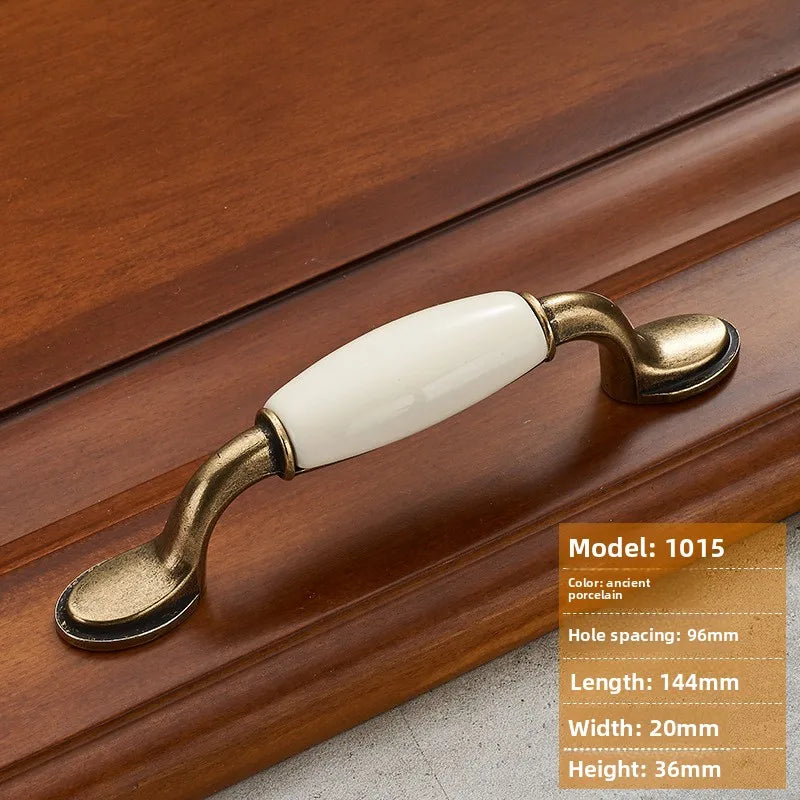 Antique Bronze Ceramic Zinc Alloy Cabinet Handles Drawer Knobs Morning Glory European Style Wardrobe Door Furniture Oasis Select 1015-96