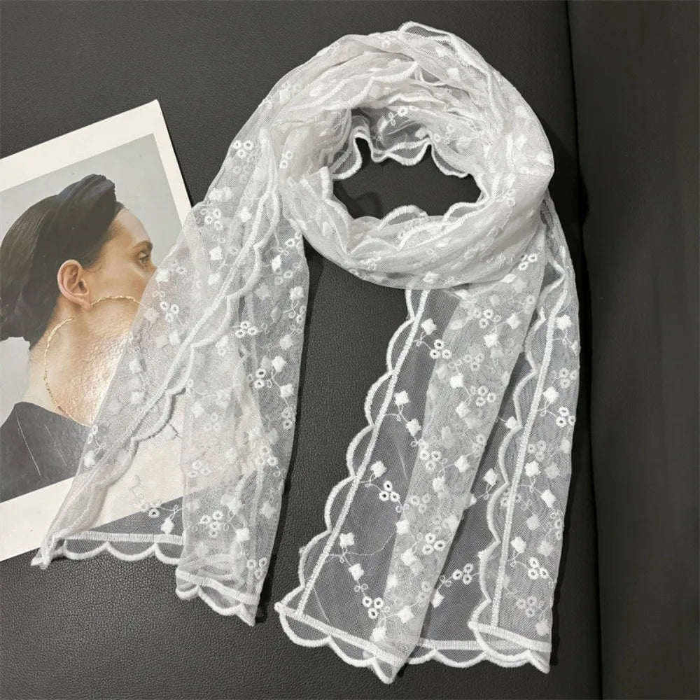 Retro Embroidered Flower Lace Scarf Breathable Mesh Long Sunscreen Shawl Lightweight Female Headscarf Spring Oasis Select Style 7