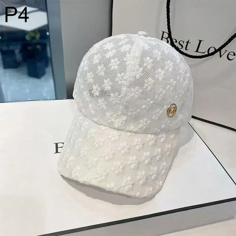 Lace Flower Baseball Cap for Women Adjustable Hollow Thin Summer Hat Breathable Sun Protection for Outdoor Sports Travel Oasis Select 4