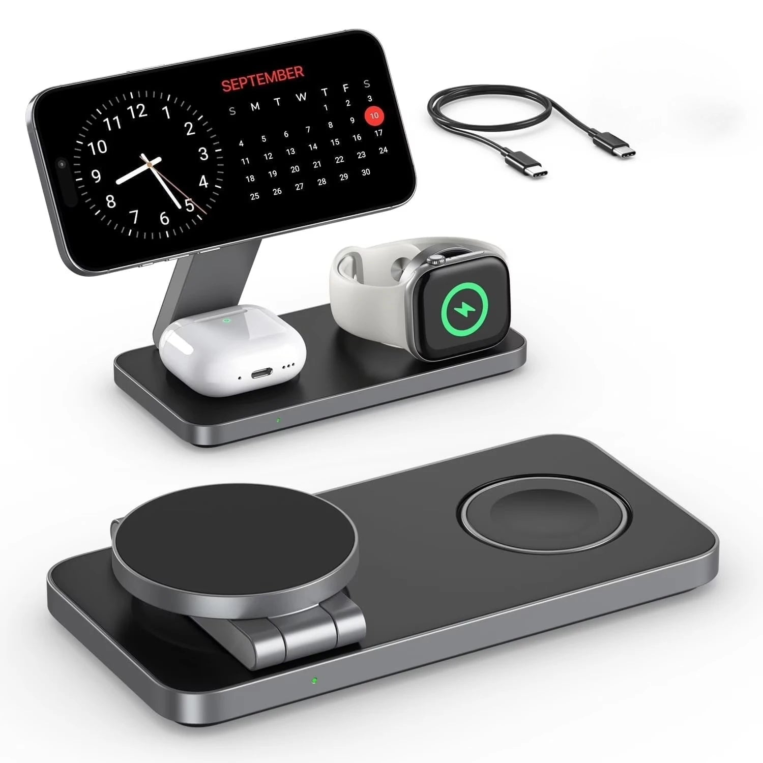15W Fast Charging Foldable 3 in 1 Charging Station For iPhone17 16 Pro Max 15 14 13 12Watch AirPods For MagSafe Magnetic Charger Oasis Select black