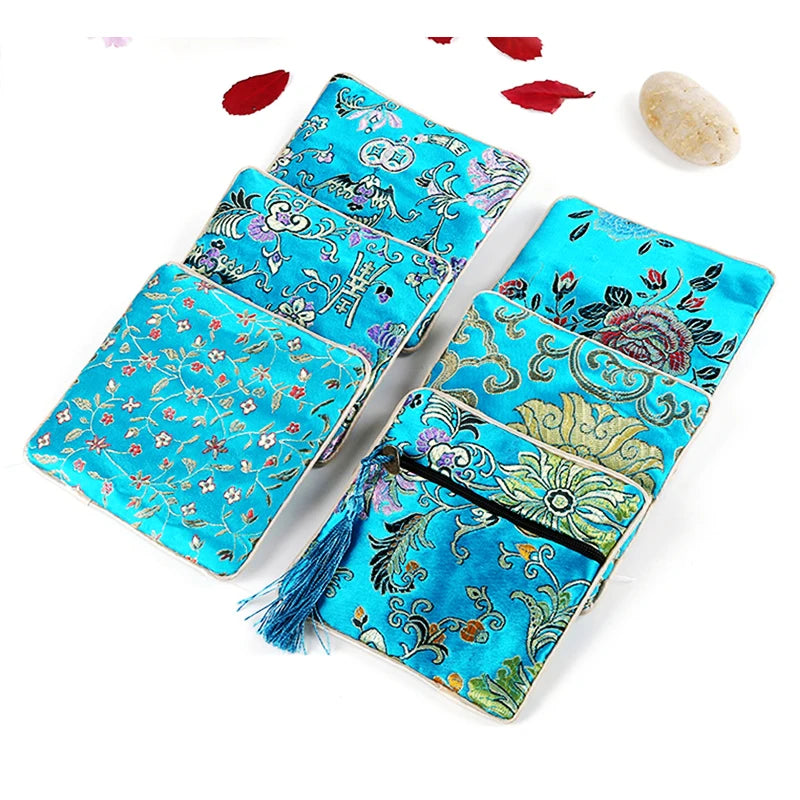 Chinese Brocade Jewelry Storage Bag Handmade Silk Embroidery Padded Small Zipper Tassel Jewelry Organizer Pouch Satin Gift Bag Oasis Select I Other