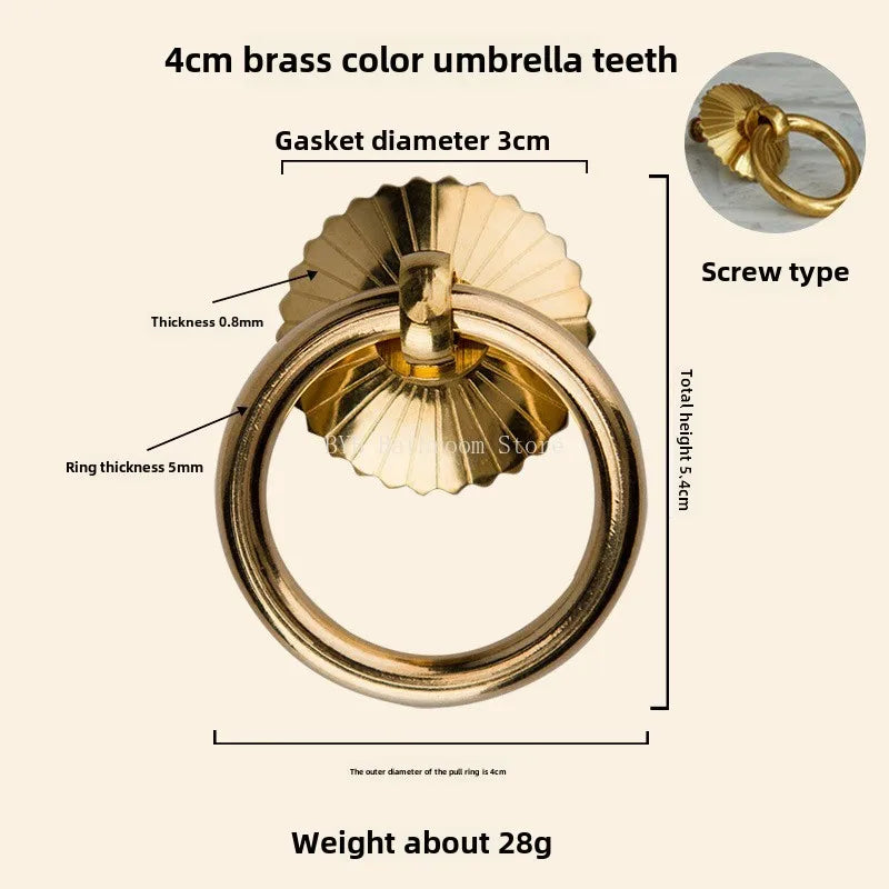 Antique Style Pure Brass Ring Pull for Cupboard Cabinet Drawer Rings Pulls Knob with Screws Vintage Furniture Hardware Oasis Select T2202-4cm
