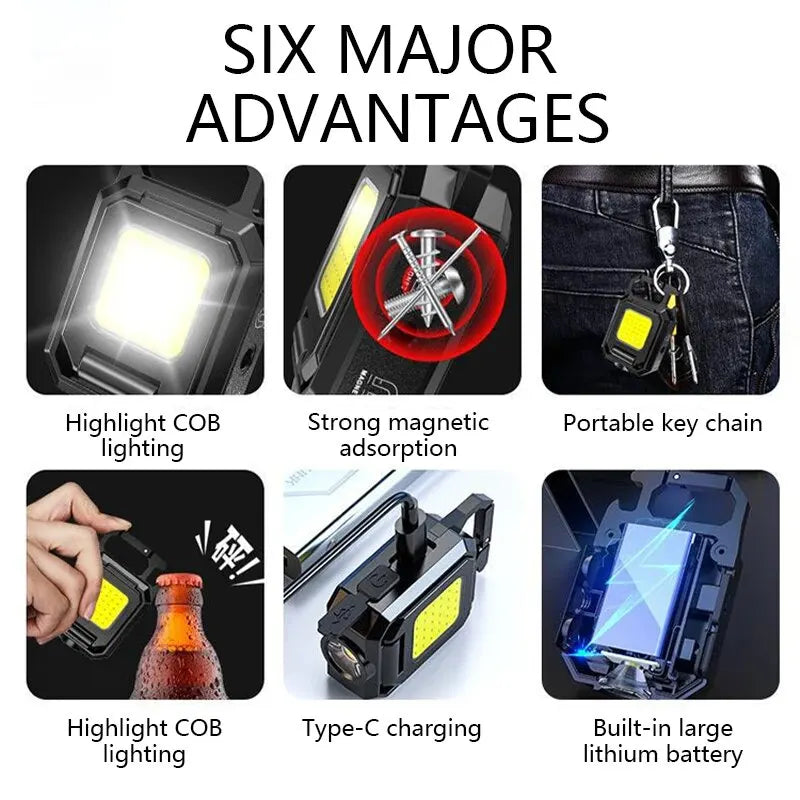 Mini LED Flashlight Keychain Light Double COB Lights USB Rechargeable Work Lights Fishing Lanterna with Magnet Built-in Battery Oasis Select