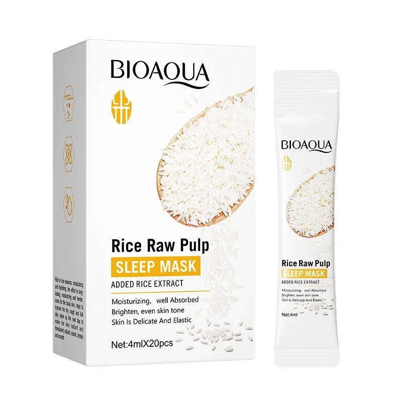 20pcs/box BIOAOUA Rice Raw Pulp Sleep Facial Mask Moisturize Brighten Whitening Oasis Select 20pcs
