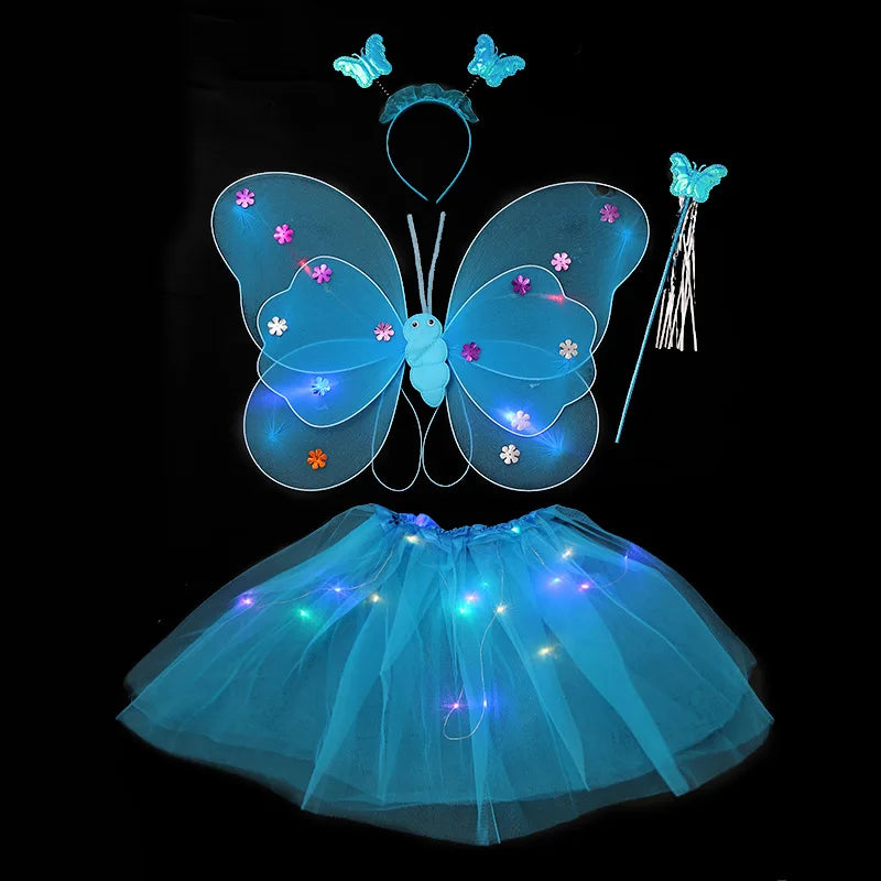 Luminous Wings Flashing Butterfly Skirt Lights Suit LED Children Costume Girls Angel Fairy Prop Photography Performance Wear Oasis Select