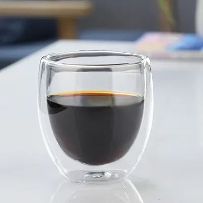 250-450ml Double Wall Glass Cup Round Style Solid Color Beer Milk Coffee Heat Resistant Water Cups Transparent Mug Glass Mug Oasis Select 250ml-No-handle 301-400ml