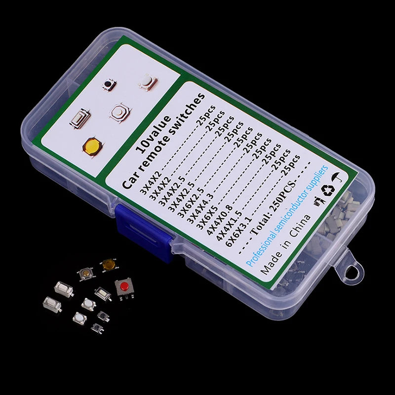 Durable Car Remote Control Button, 10 Different Types, 100/250 Pieces per Box, Ideal for Car Key Micro Switches Oasis Select