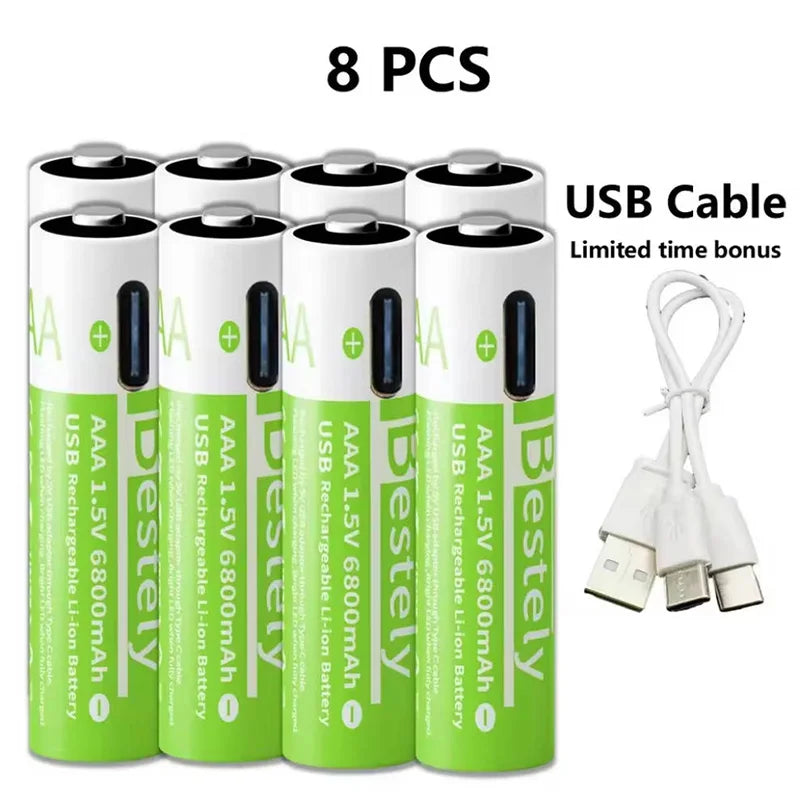 New 1.5V 6800mAh AAA Rechargeable Lithium Battery, USB-C Charge, for Cameras, Electric Toothbrush, Shavers Oasis Select 8 pcs AAA Batteries 1.5V