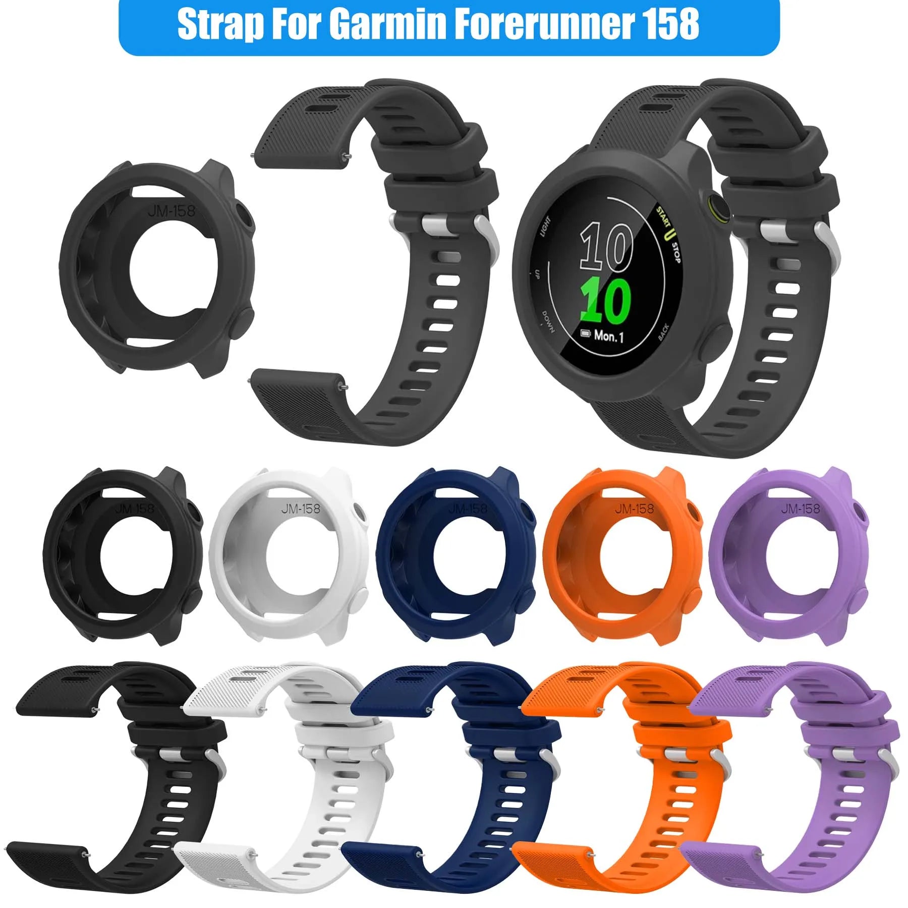 Silicone Band & Case for Garmin Forerunner 55 158 – 20mm Strap Watch Band & Case Oasis Select