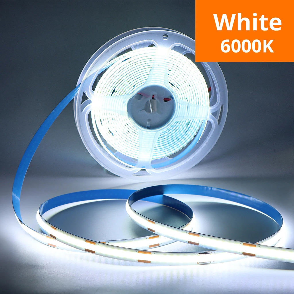 Flexible FCOB COB LED Strip Light 320LEDs/m DC12V 8MM Lamp Tape CRI90 Led Lights for Room Kitchen Decor DC Female Port Only Tape Oasis Select White 1M DC12V