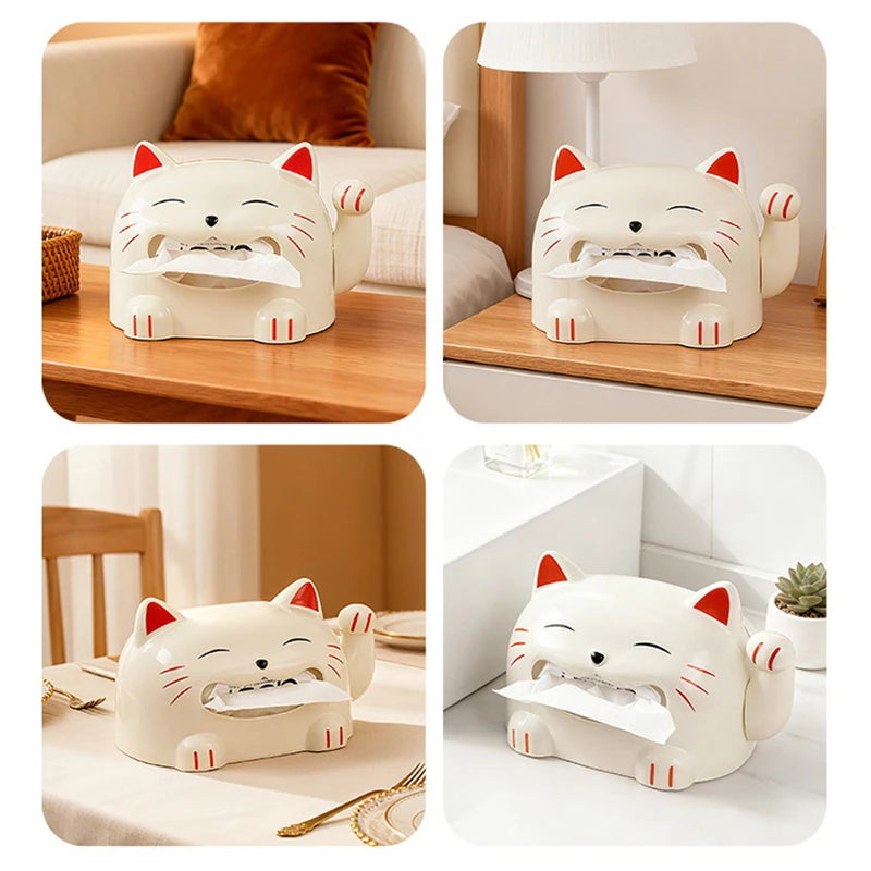 Creative Lucky Cat Tissue Box Cute Cartoon Desktop Decor Home Living Room Storage Box for Tissues Oasis Select