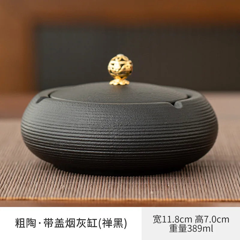 Creative Large Ashtray Household Ceramic Funnel Anti-fly Ash with Lid Office Ashtray Living Room Windproof Portable Ashtray Oasis Select D