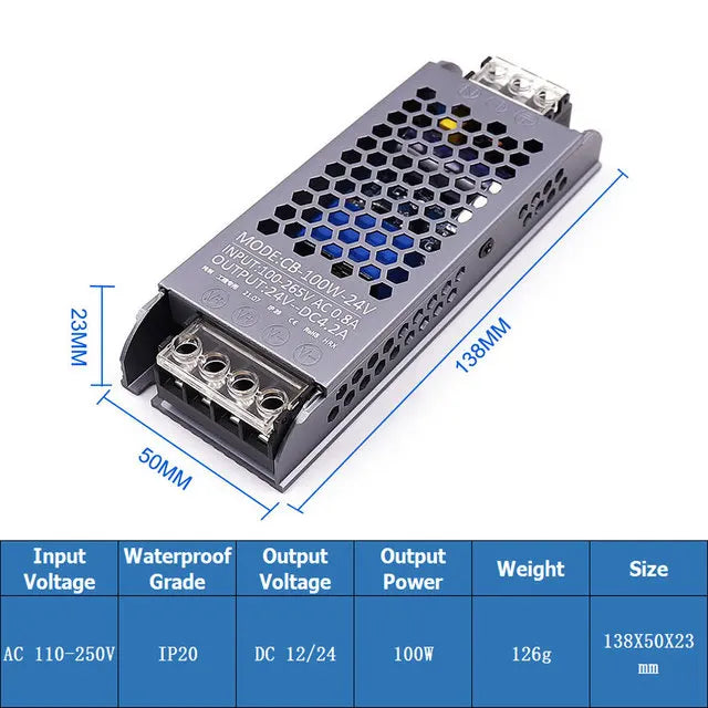 Ultra Thin LED Power Supply DC 12V 24V TO AC 110V 220V Lighting Transformers 60W 100W 200W 300W 400W 500W Driver For LED Strips Oasis Select 100W 24V
