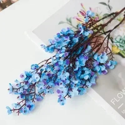 Cherry Blossoms Artificial Flowers Gypsophila Fake Flowers DIY Wedding Home Vase Decoration Faux Flowers Branch Oasis Select Blue