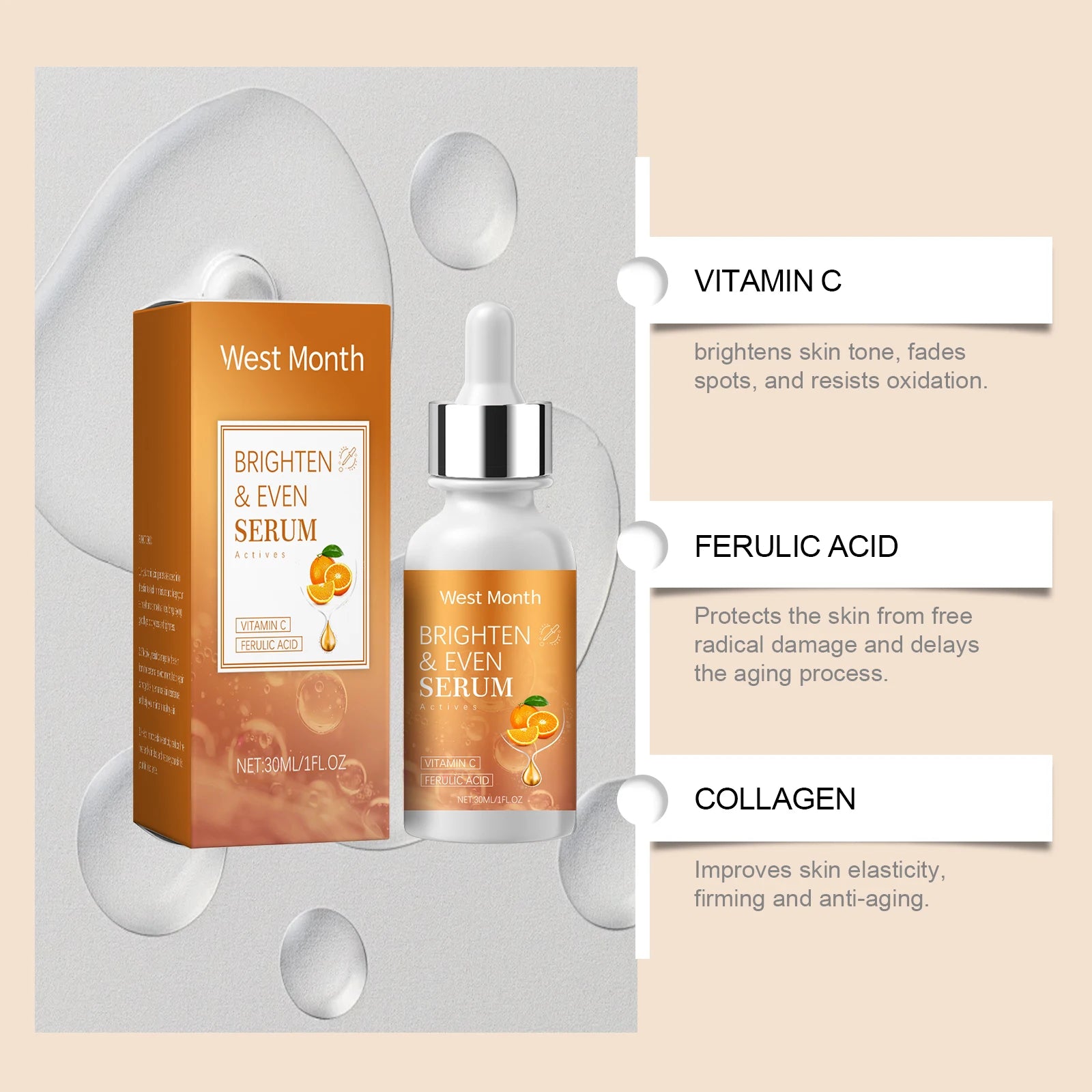 West Month Vitamin C Brightening Serum Reduce Melanin Brighten Even Skin Tone Deeply Moisturize Face Skin Care Beauty Makeup Oasis Select