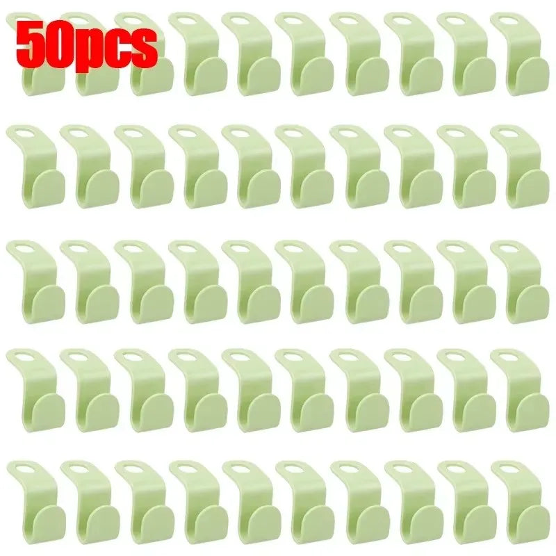 10-50pc Multi Functional Wardrobe Hanger Hook, Hat Hook, Plastic Wardrobe Stacking Hanger, Bedroom Storage Wardrobe Storage Rack Oasis Select 50pcs-green