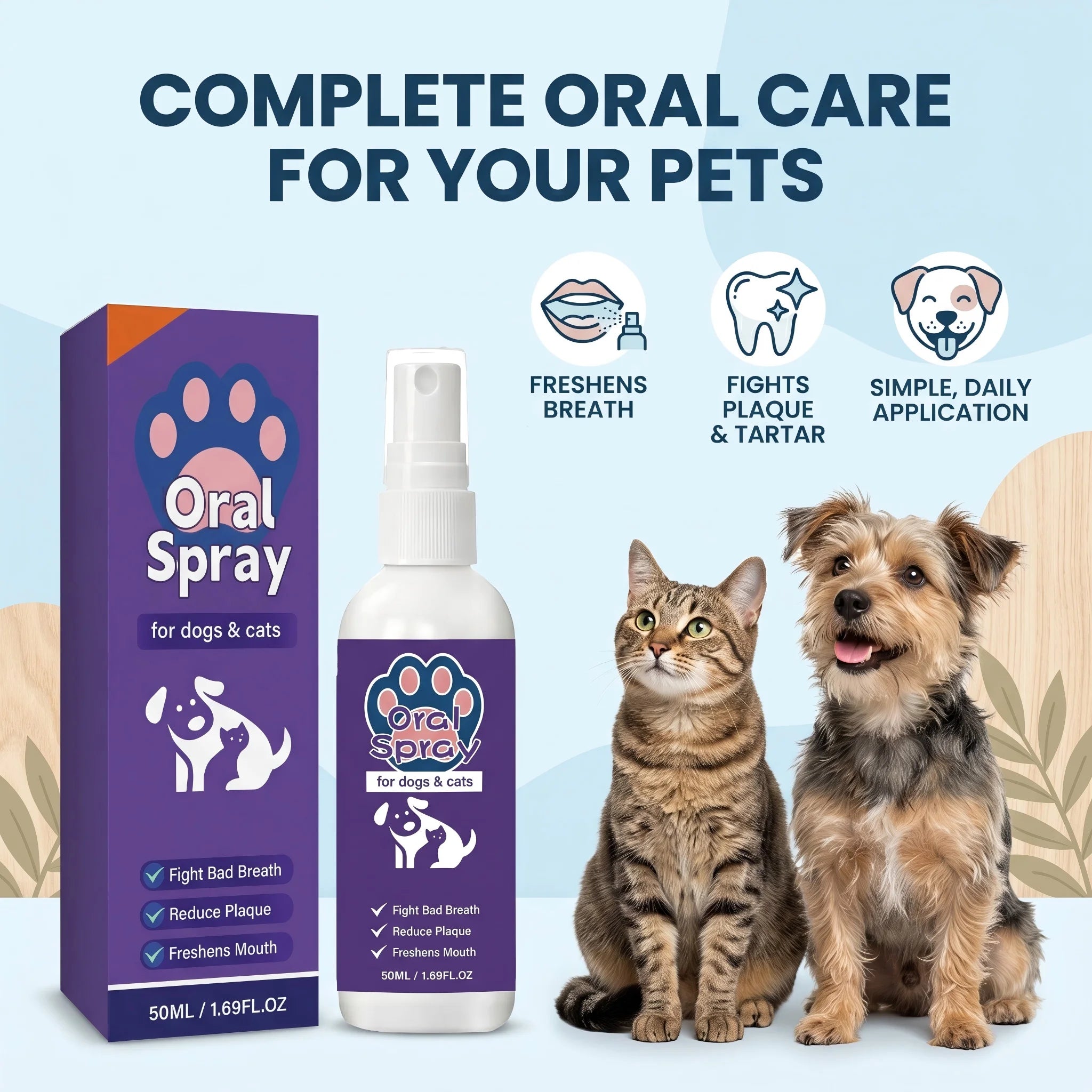 Oral Spray for Dogs Cats Reduce Plaque Dirt Remover Cat Teeth Cleaning Breath Freshener Bad Breath Eliminator Pet Oral Care Oasis Select