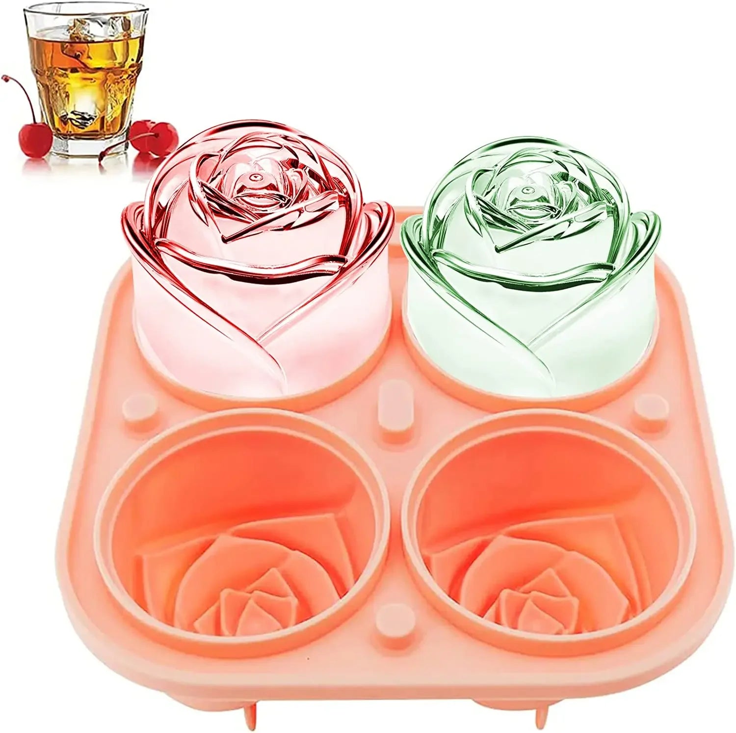 3D Rose Ice Molds 2.5 Inch, Large Ice Cube Trays, Make 4 Giant Cute Flower Shape Ice, Silicone Rubber Fun Big Ice Ball Maker Oasis Select