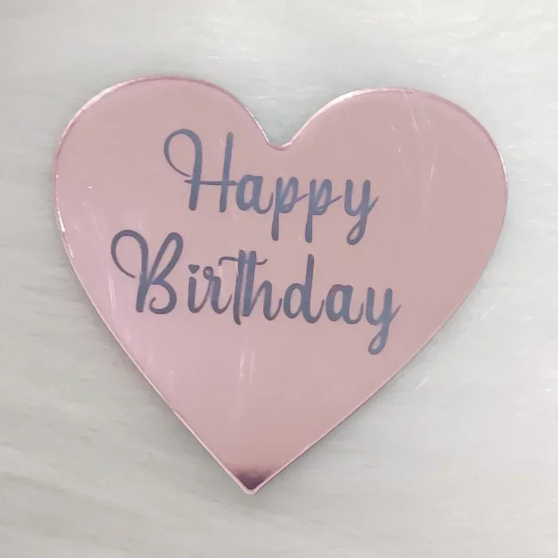10pcs Happy Birthday Cupcake Toppers Gold Acrylic Circle Dessert Cake DIY Decorations Insert Card Kids Birthday Party Decoration Oasis Select Heart-Rose Gold