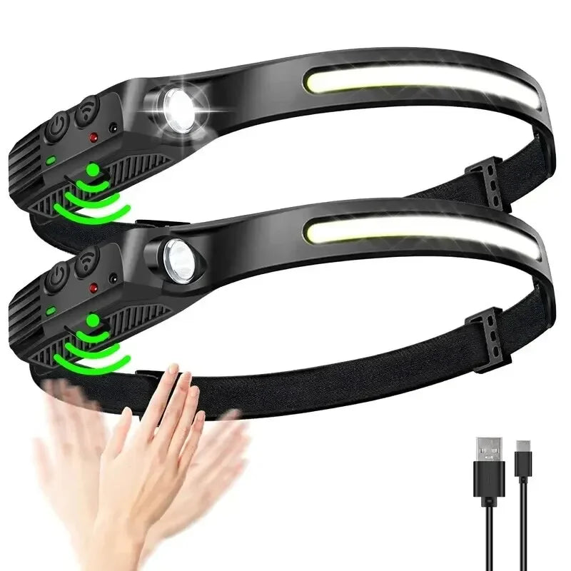 COB Headlight Running Light Fishing Headlight Type-C Rechargeable Inductive Outdoor Work LED Light Oasis Select