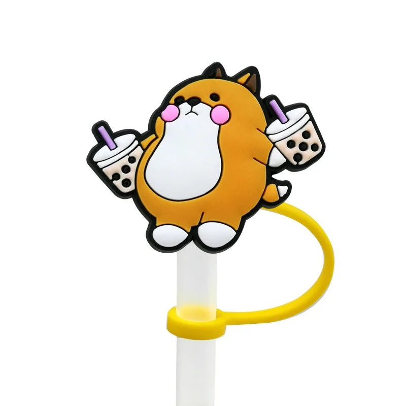 8mm/0.32in Straw Cover Cap Silicone Cute Animals Milk Tea Straw Protector Cover Straw Tip Topper for Stanley 30&40oz Tumbler Oasis Select Style 6