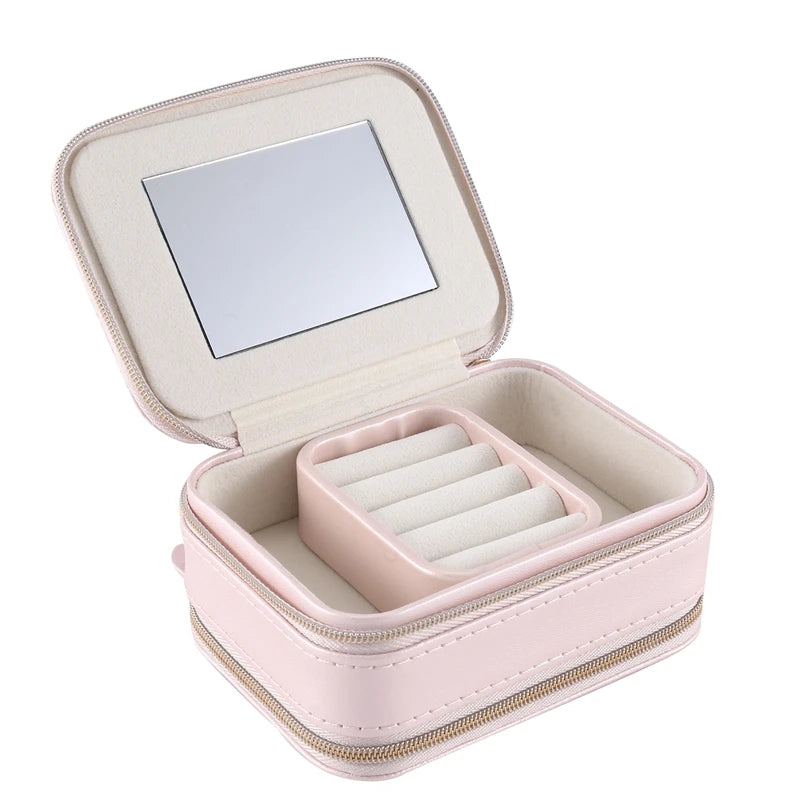 Portable Jewelry Storage Box Organizer Display Travel Jewelry Zipper Case Box Earrings Necklace Rings Jewelry Box Oasis Select Pink NONE