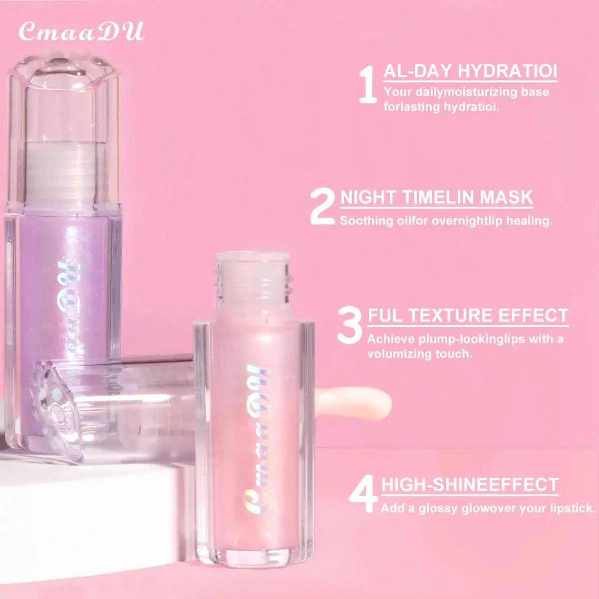 CmaaDU Pearlescent Glitter Lip Gloss – Plumping Mirror Shine