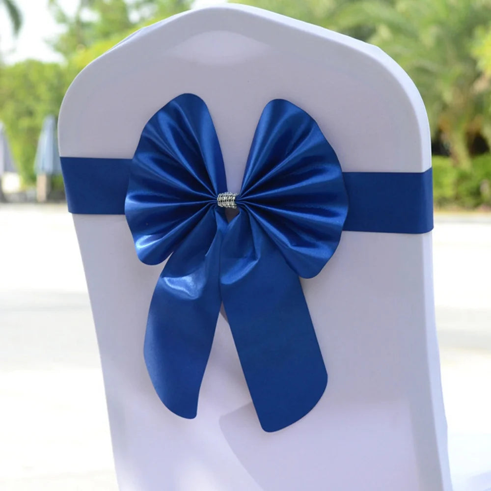 New Sashes Elastic Bow Tie Ready Made Chair Sashes Band For Wedding Party Hotel Banquet Event Decoration Oasis Select Blue