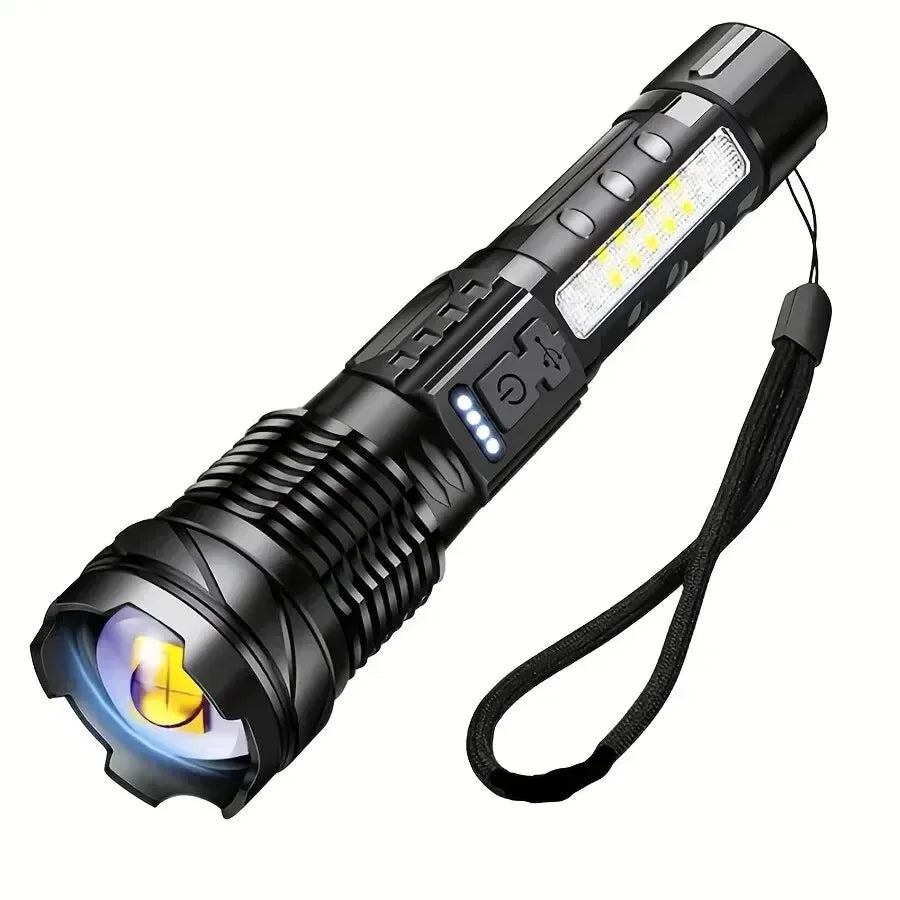 1pc Super Powerful Rechargeable Torch Flood Light With Side Light For Outdoor Camping, Fishing, Hunting, Climbing, Adventure Eme Oasis Select