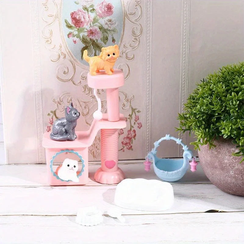 2 sets Dollhouse Item Kawaii Mini Dog Doll Accessories Puppy Cat Set Plastic Mini Items Toys for Children Funny Educational Toy Oasis Select