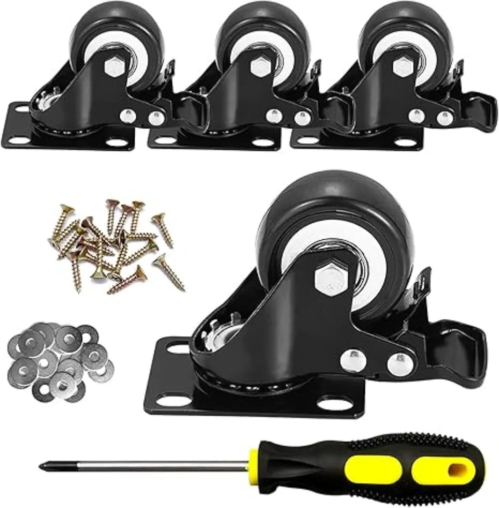 4pcs 1.5 Inches 2inch Heavy Duty 180kg Black Swivel Castor Wheels Trolley Furniture Caster Rubber Flat Brake Gold Drill Caster Oasis Select