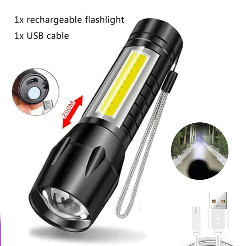 KDULIT COB+LED Zoomable Flashlight | USB Rechargeable Torch
