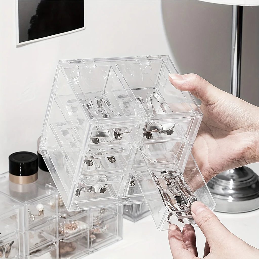 Transparent Desktop Multi Grid Jewelry Box Drawer Type Lipstick Cosmetics Dustproof Storage Box Oasis Select