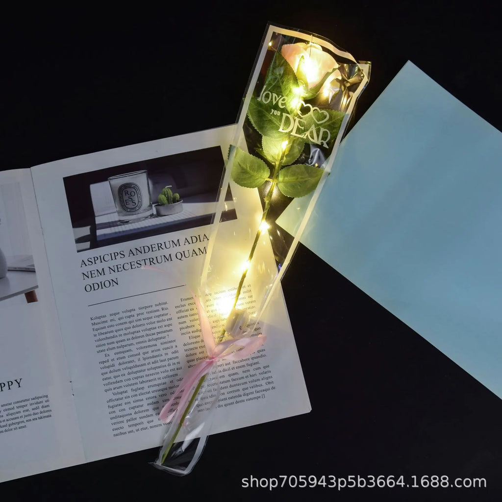 1pcs Led Light Up Glowing Roses Red Flower Bouquet Led Flash Handheld Valentine's Day Glow Party Wedding Decoration Oasis Select champagne-A