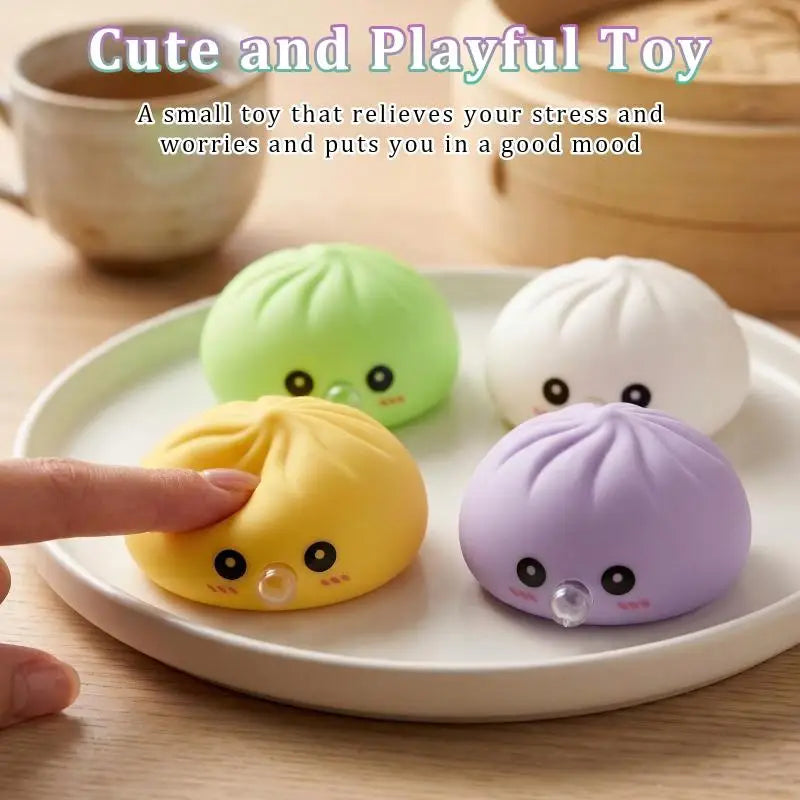 Cute Bubble Blowing Bun with Steamer Dumpling Fidget Toy, Soft Squeeze Stress Relief Toy Gift Oasis Select