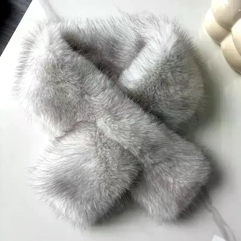 Women's Faux Fur Long Scarf – Fluffy Plush Winter Wrap Shawl