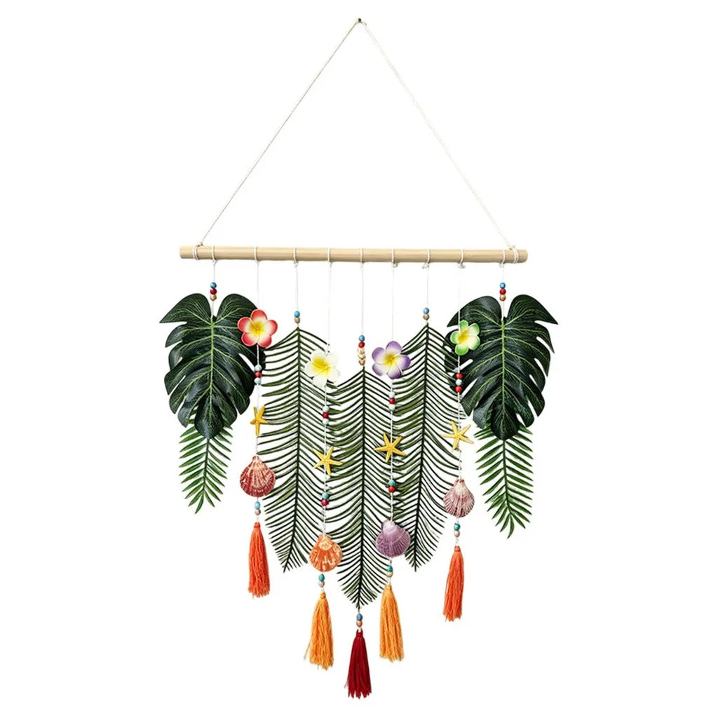 Boho Forest Leaf Wall Tapestry | Handwoven Cotton Wall Hanging
