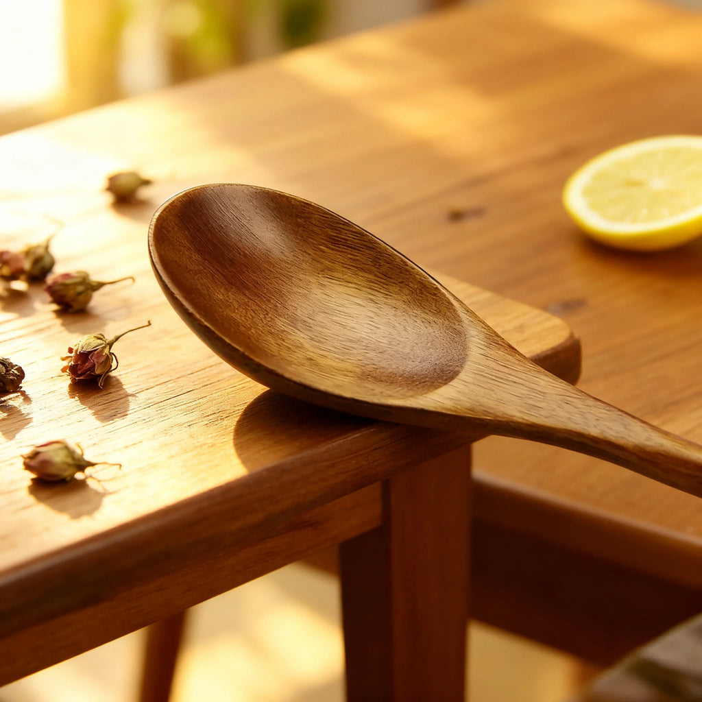 5 Pieces Wooden Spoon Soup Spoon and Fork Tableware Natural Ellipse Ladle Spoon Set Eco Friendly Products Spoons for Cooking Oasis Select