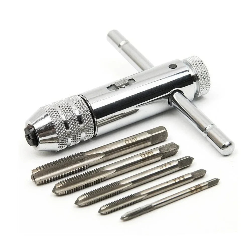 T-Handle Ratchet Tap Wrench Set with 5 Metric Taps M3–M8 Tap Wrench Set Oasis Select