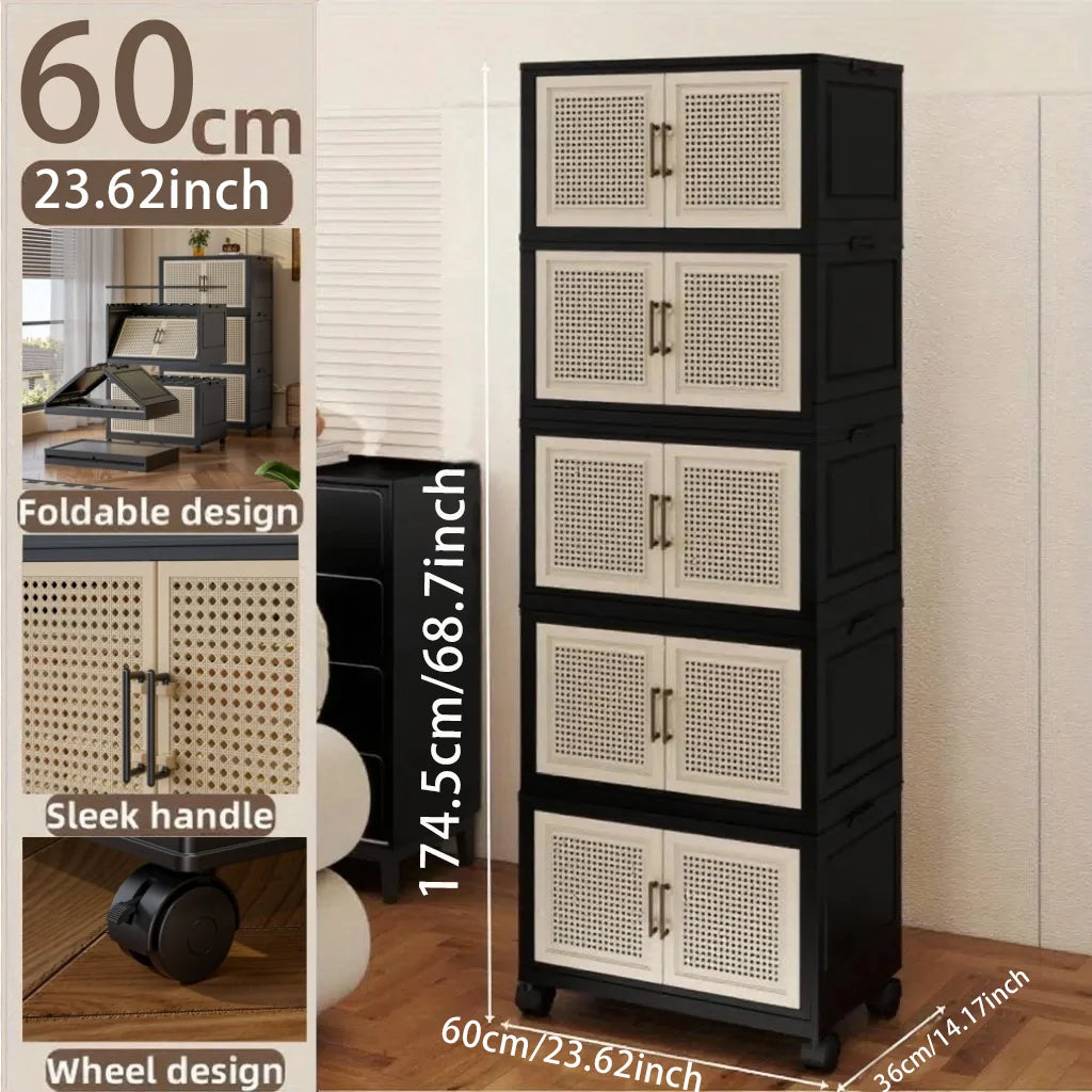 60cm Wide Foldable Storage Cabinet Rolling Clothes Organizer with Reinforced Frame for Bedroom Dorm Living Room Home Use Oasis Select 3 Layers