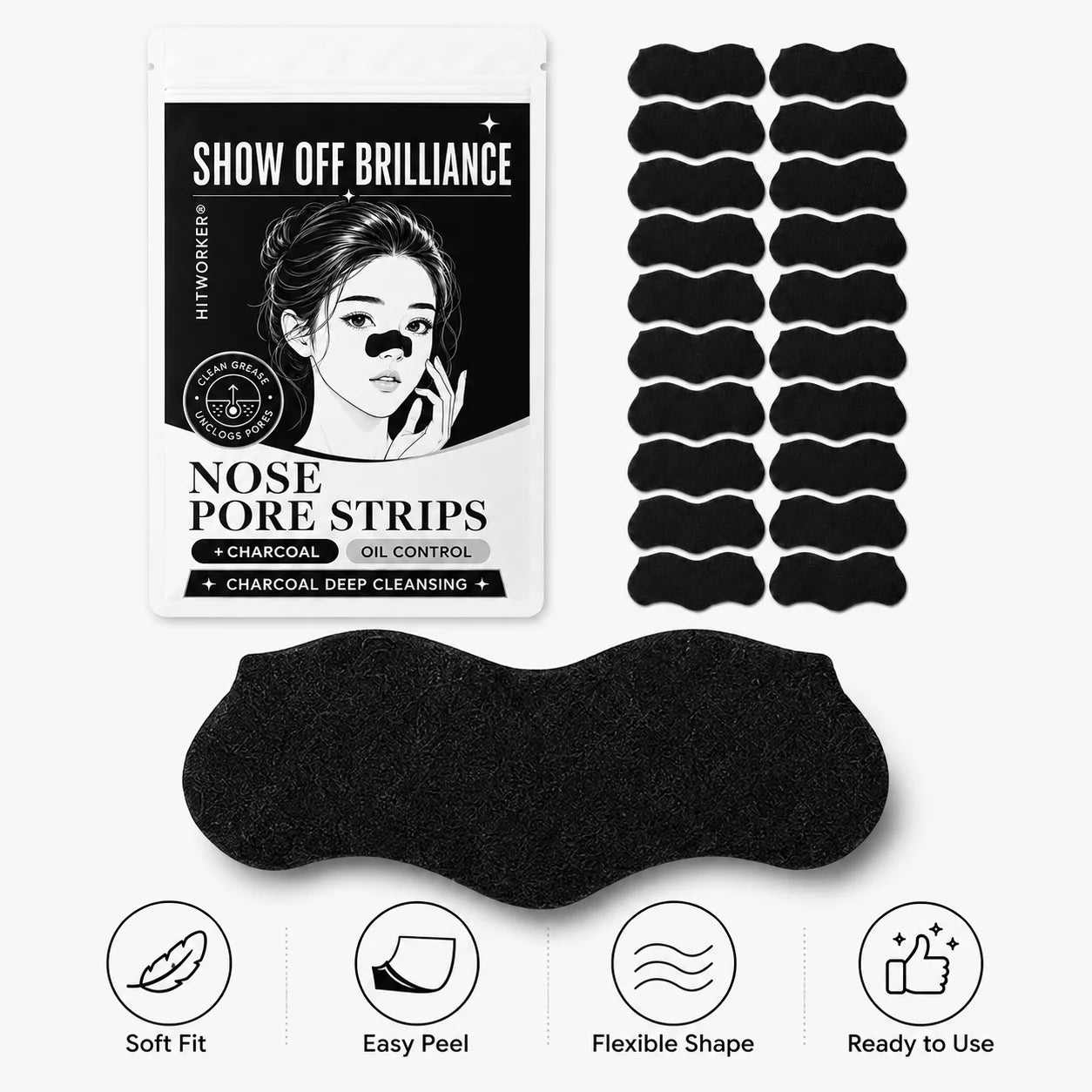 30Pcs Activated Charcoal Nose Strips Set Soft Fit Skin Care Patch for Easy Home And Travel Use Fresh Look Routine Oasis Select