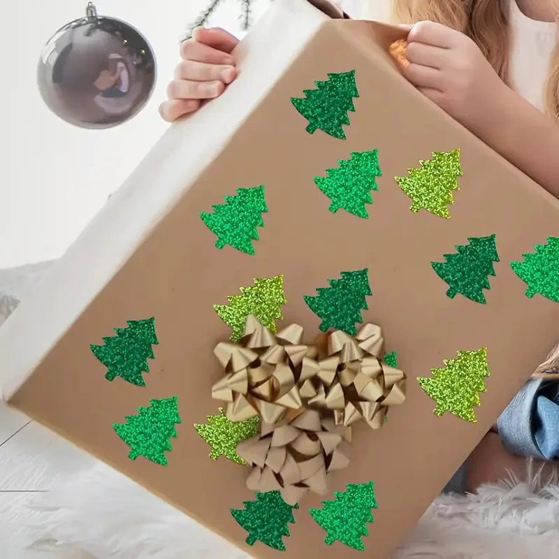 500pcs/roll Flash Green Christmas Tree Stickers Laser Xmas Gift Seal Sticker Stationery Stickers Envelope Journal Decor Oasis Select