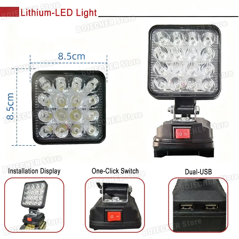 LED Working Light For Makita 18V Lithium Battery Cordless Outdoor Flashlight Camping Lamp Emergency Lighting Power Tools Parts Oasis Select
