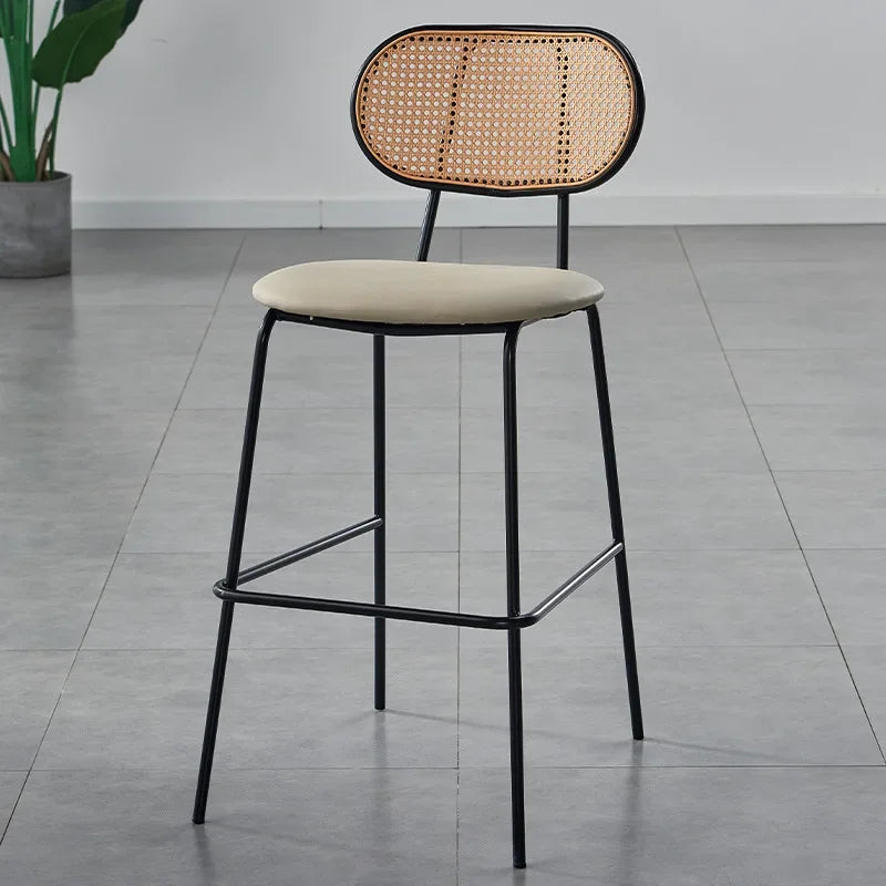Multi-functional Nordic Modern Simple Bar Chair Home Rattan Backrest High Chair Soft Bag Bar Cafe Bar Stool Durable Oasis Select